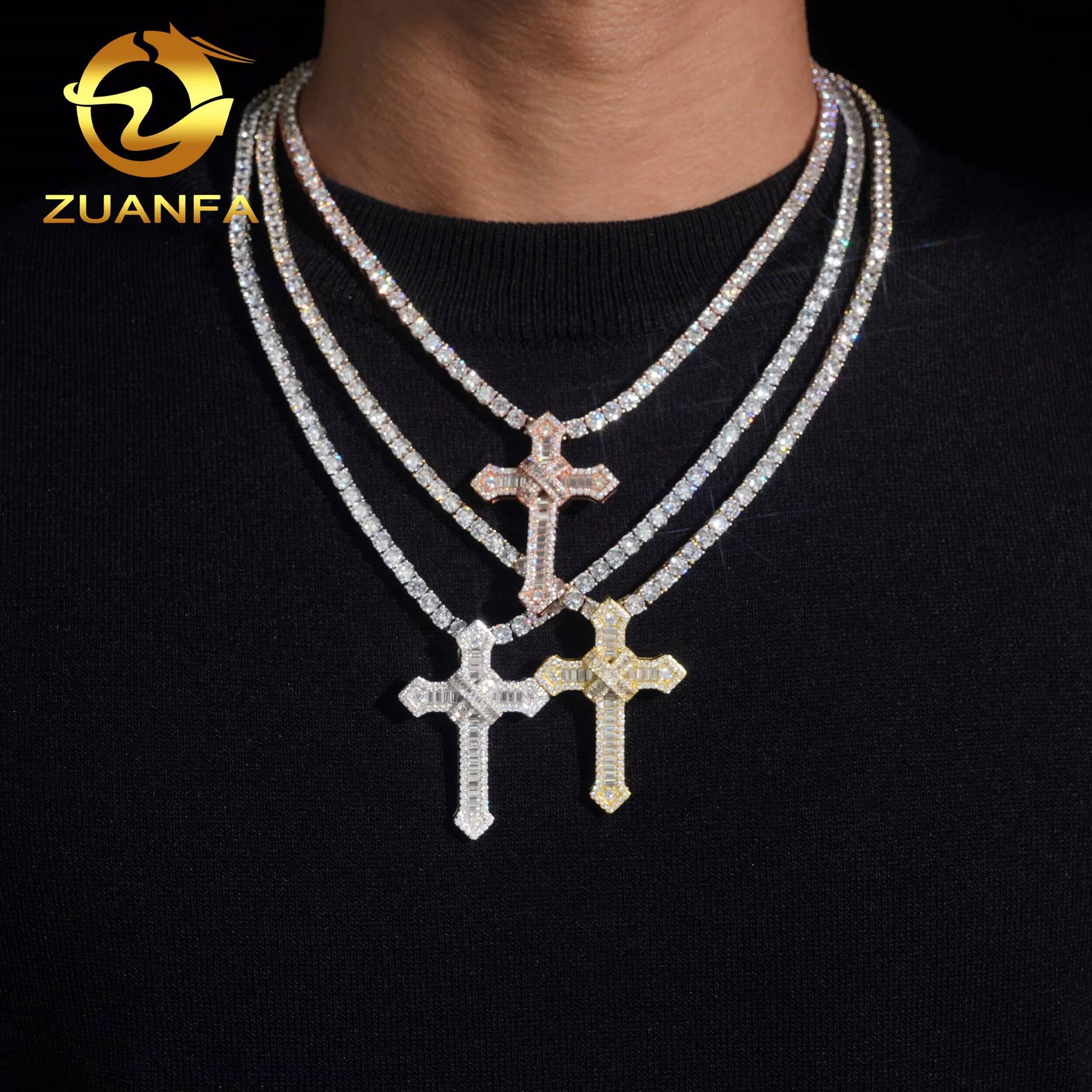 Ready to Ship 925 Silver Ice Out GRA Certificated VVS Moissanite Diamond Cross Hip Hop Pendant