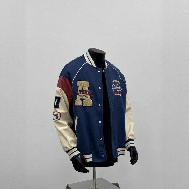 American Style Letter Flocking Patchwork Baseball Jacket for Men New Spring and Autumn Hip-Hop Designer coat Loose Fit Versatile Trendy Jacket Coat