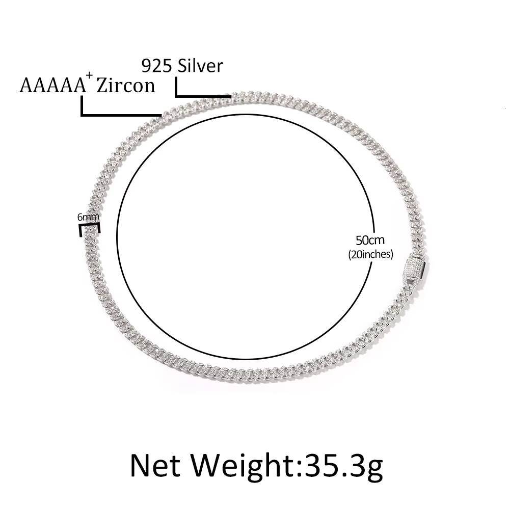 Hip Hop 6mm925 Silver Moissanite Mens Custom Cuban Chain