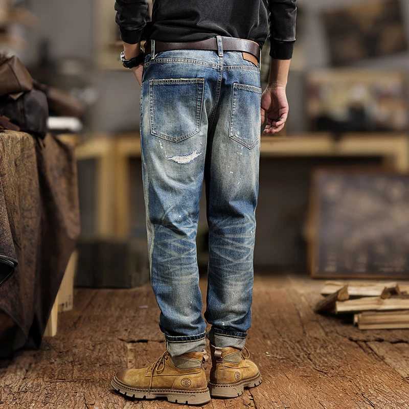 JXN110 Highend red ear denim ripped jeans mens new Slim straight stretch tapered small feet trousers J251030
