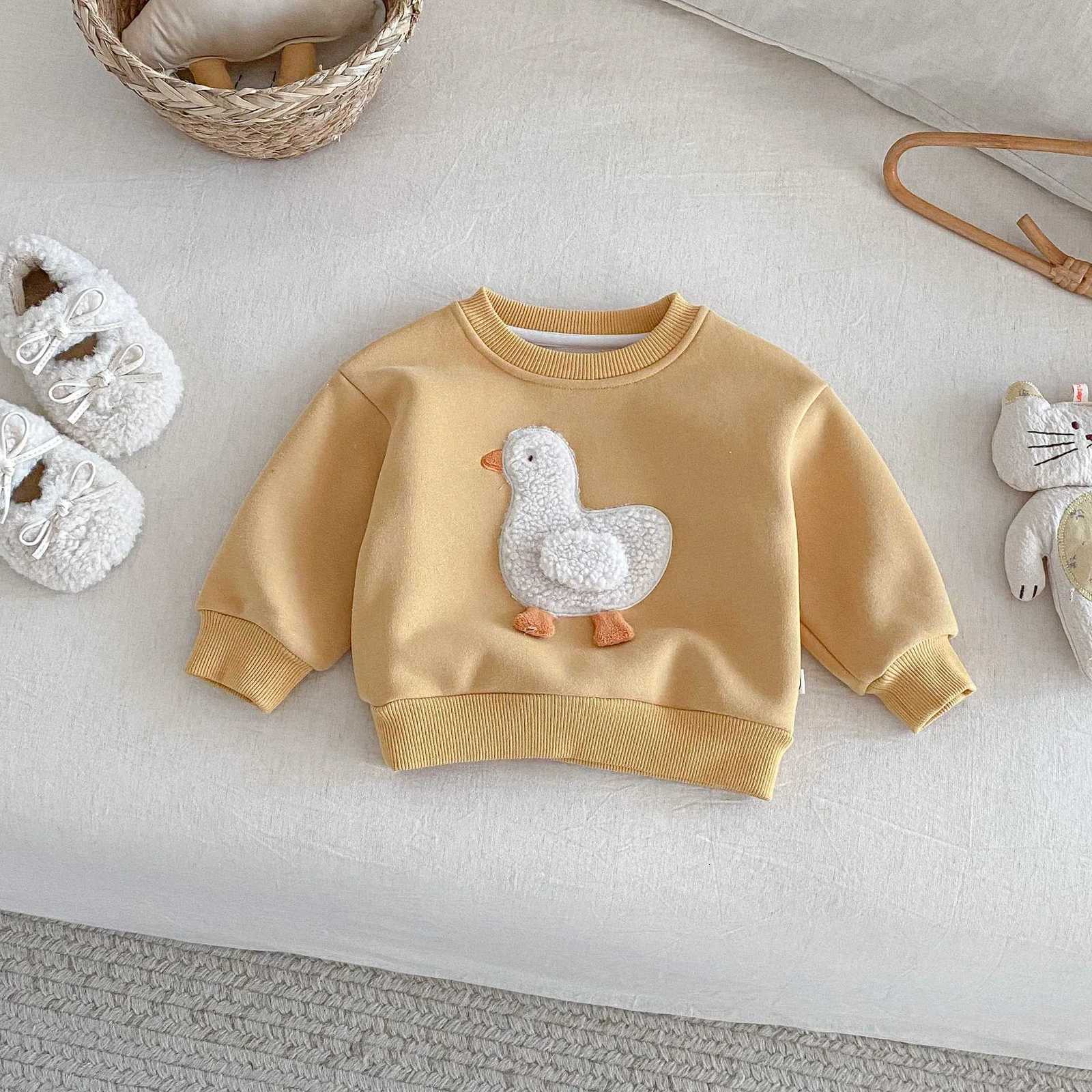 Kids Cartoon Duck Sweatshirt Unisex Long Sleeve Round Neck Top Cute Animal Themed Autumn Boys Girls HoodieT251030
