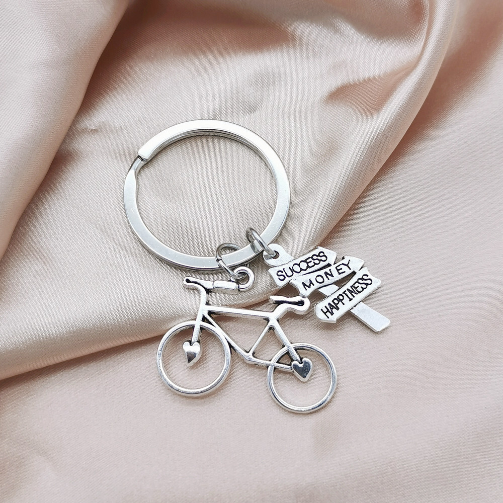 Zinc Alloy Bicycle Life Guide Sign Pendant Couple Keychain Accessory