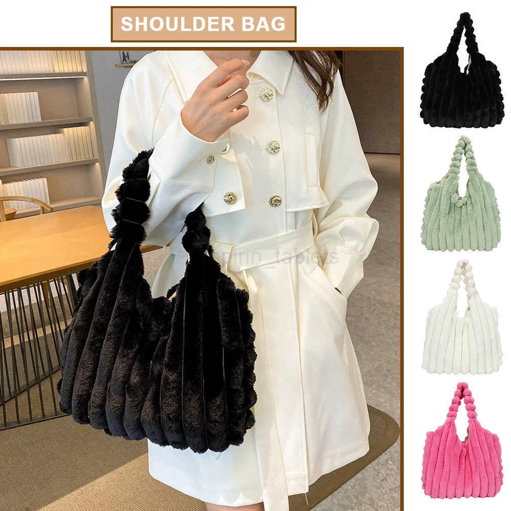 Women Plush Tote Handbag Large Capacity Soft Satchel Bag Versatile Fashion Casual Shopping Tote Bag M251030