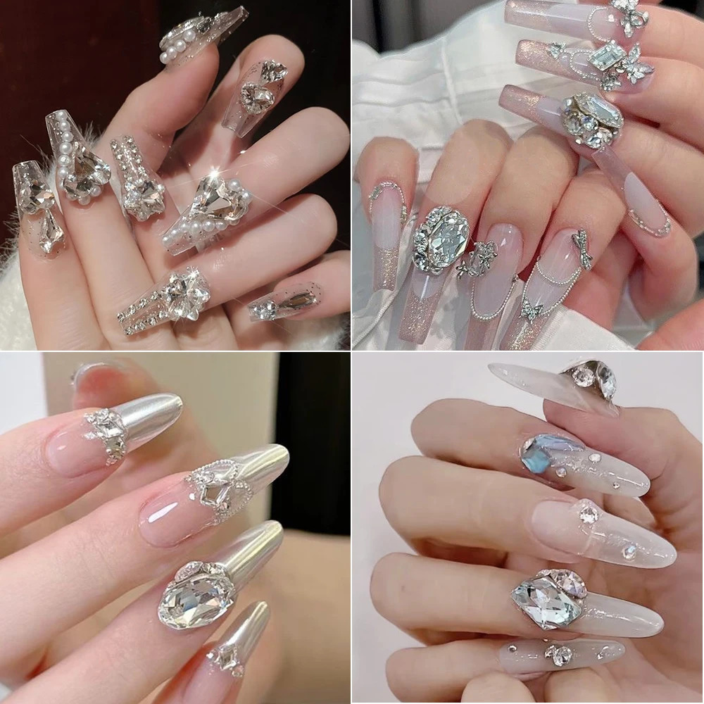 6 Grids Transparent Crystal Nail Pile Diamond Heart Square Nail Art Rhinestones Gems Sparkle Glass Nail Stones DIY Charms 251027