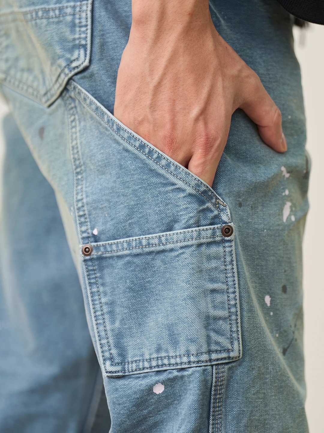 SIMWOOD High Standard 2025 Autumn New Loose Relax 12oz Fabric Denim Logger Pants Men Outdoor Workerwear Paint Splatter Jeans J251030