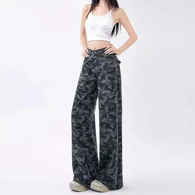 Womens Jeans Baggy Jeans Y2k American Retro Camouflage Cargo Pants High Waist Loose Fit Fashion Long Trousers 251029