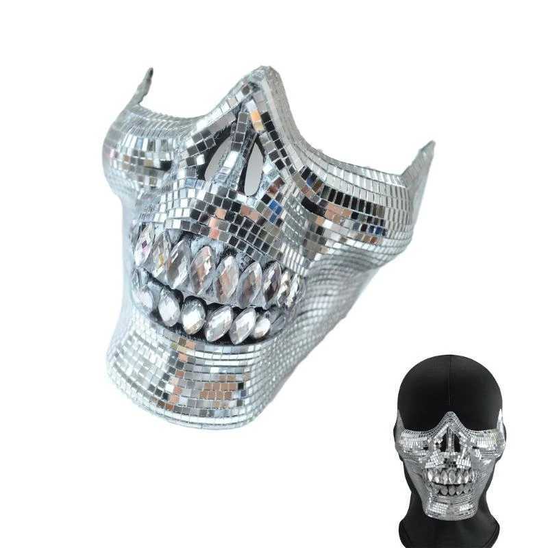 Crystal Skull Half Face Mask Dress Accessory Suitable for Halloween and Costume Parties with Reflective Disco DesignsW251029