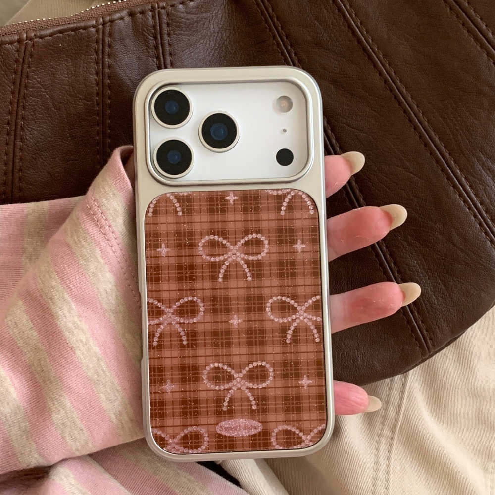 Casual Plaid Bowknot Phone Case Suitable for iPhone 17/16 Pro Personalized Pendant iPhone 15/14 Pro