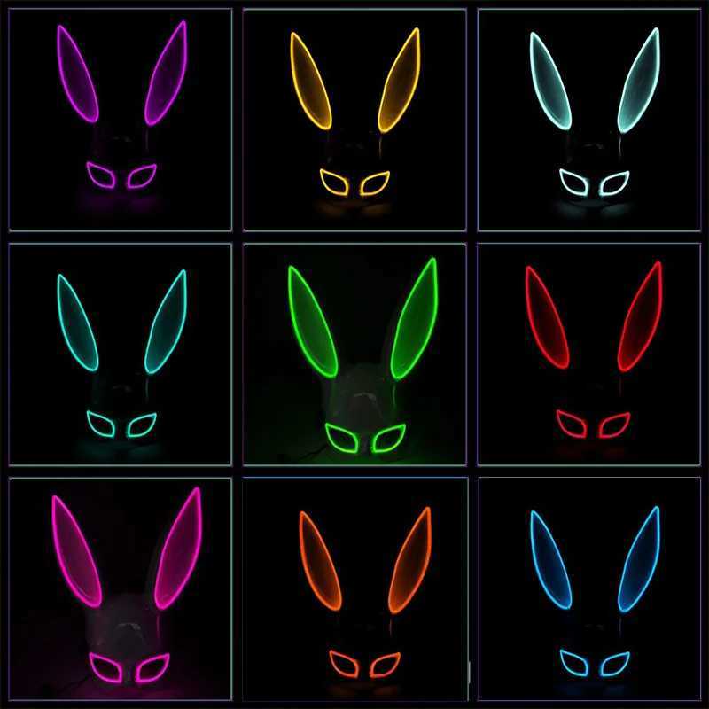 LED Sexy Rabbit Ears Mask Carnival Christmas Dance Party Masquerade Cosplay Rabbit Leather Mask Cute Bunny Long Mask For WomenW251029