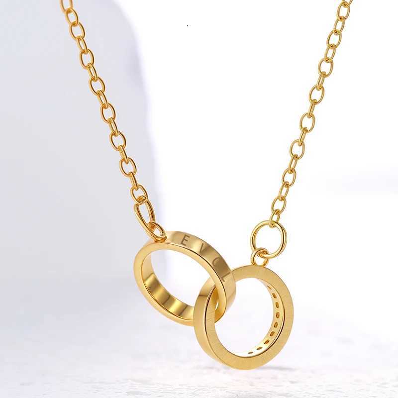 A necklace with two round rings connected by a clasp and set with zirconia stones engraved with the word loveXJ251030