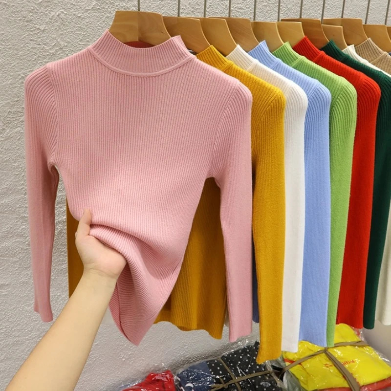 Turtleneck Women Sweater Autumn Winter Solid Pullover Female Casual Knitwear Clothing Basic Slim Versatile Soft Tops 251028