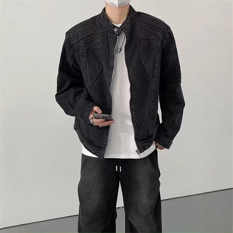 American Vintage Denim Men's Jacket Trendy Designer Coat Brand High Street Loose Casual Versatile Simple Round Neck Fashion Coat