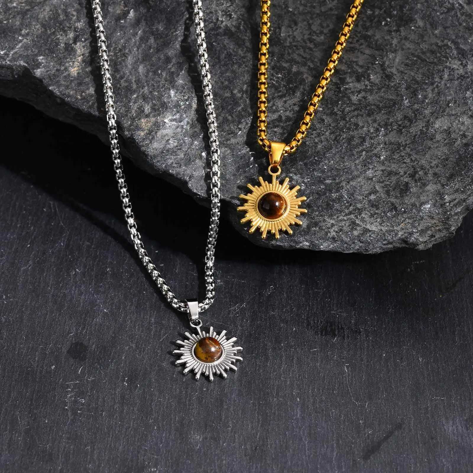 Trendy Sunflower Necklace for Men BoysStainless Steel Natural Stone PendantJewelry Gift for Husband Dad Son BBFXJ251030
