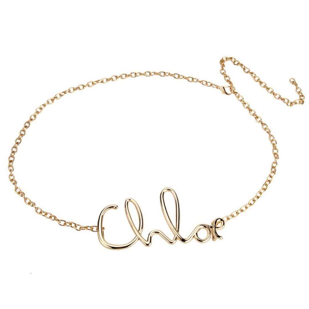 New Women's Gold Letter Waist Autumn Winter, High-end Metal Chain Thin Belt for Dresses and Pants
