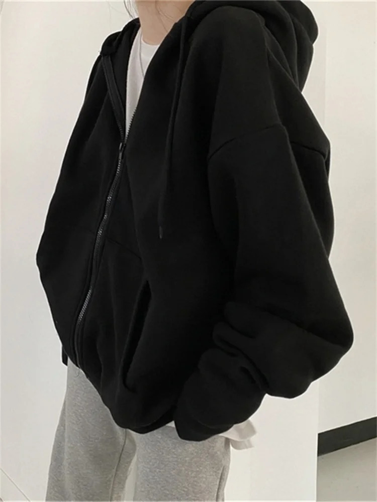 Korean Fashion Zipper Hood Sweatshirt Women Autumn Long Sleeve Tops Casual Y2K Hoodies Streetwear Harajuku Loose Jackets Coats 251030