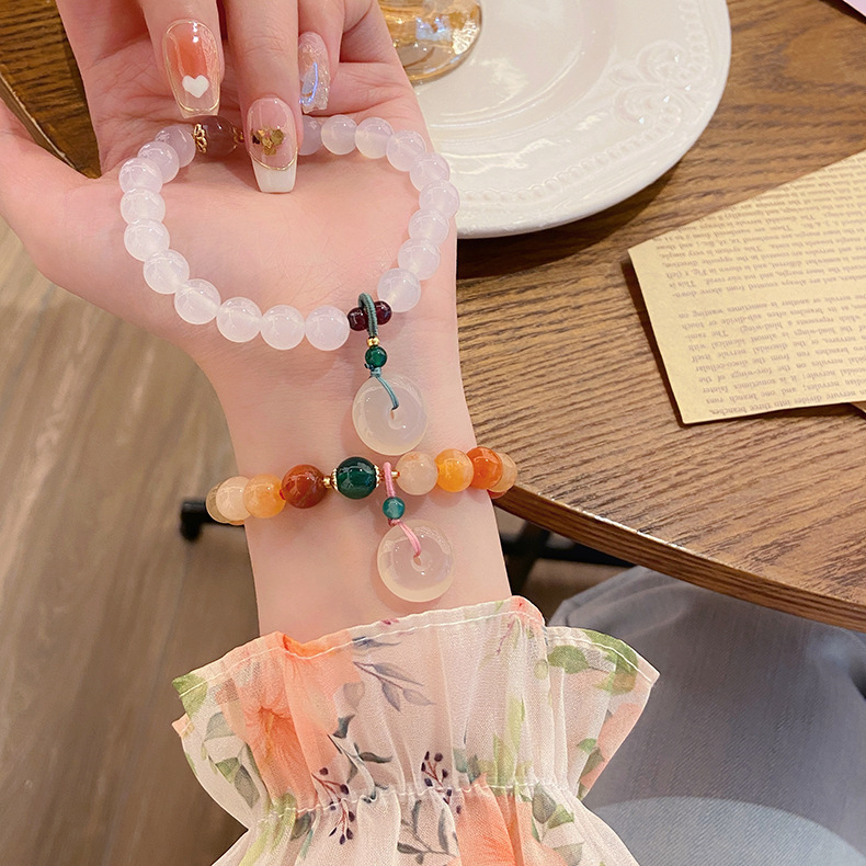 Handcrafted White Agate Charm Bangle Inspired by Ancient China Design