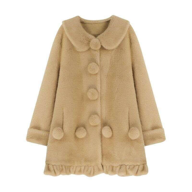 Cloud Wool Light French Vintage Doll Collar Pom-Pom Faux Fur Fluffy Coat Women Autumn Winter Leather Jacket New Style