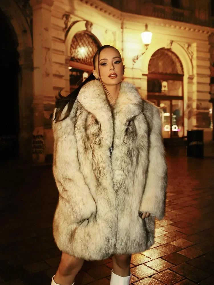 Fashion Faux Fur Warm Thick Long Jackets Women Full Sleeve Pocket Oversize Coat Winter Daily Office Commute High Streetwear 251028