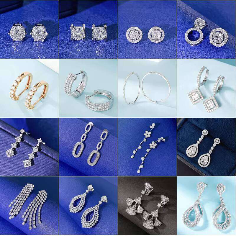 Moissanite Earrings Designer For Women With Certificate Solid 925 Sterling Silver Plated Gold Circle Micro Inlaid Diamond Stud Ear ring Mens Jewelry W