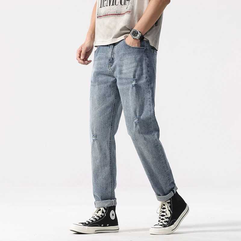 2025 springsummer new mens ripped jeans loose straight leg fashionable retro blue denim pants personalized street wear hiphop J251030