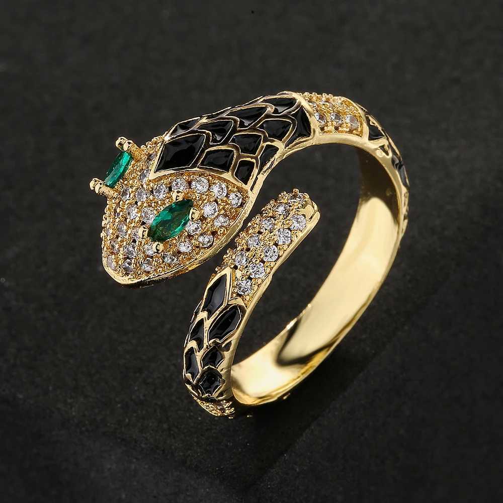 NEWBUY Fashion 6 Colors Enamel Expoxy Snake Open Rings For Women Luxury AAA Cubic Zirconia Pave Setting Copper Jewelry FemaleW251030
