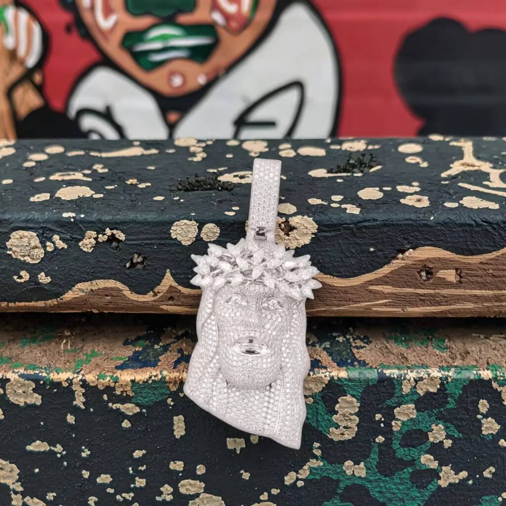 Hip Hop Style Mens 925 Sterling Silver Jesus Pendant Rhodium Plated with GRA D Color Moissanite Cluster Passes Diamond Tester