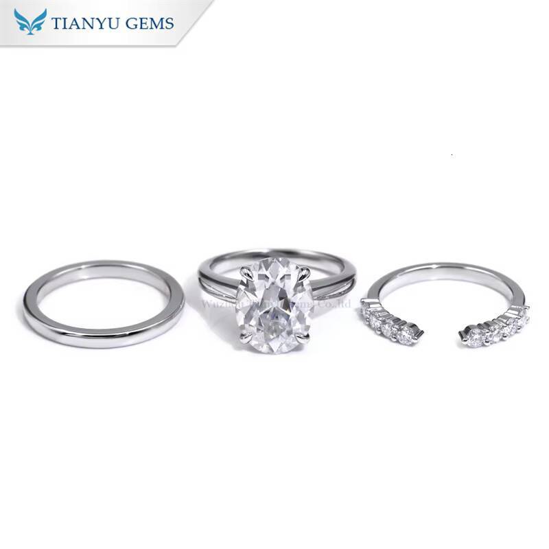 Tianyu Gems 14k White Gold 9512mm Oval Oec Cut DEF VVS1 Moissanite Diamond Ring Set for Women Party