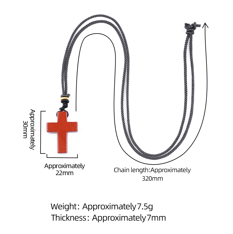 Natural Gemstone Cross Pendant Necklace, 22x30mm Crucifix with Adjustable Black Rope Chain, Religious Gift for Women Men, Unisex Healing Crystal Jewel