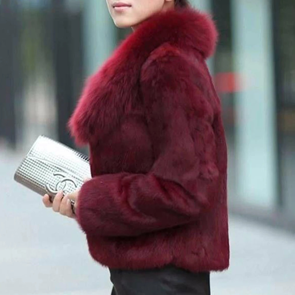 Haining winter fox fur collar large size mother pack rabbit jacket womens short clearance 251028
