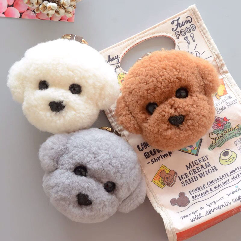 Cute Bichon Teddy Dog Plush Bag Charm Lamb Wool White Puppy Cartoon Keychain Birthday Gift
