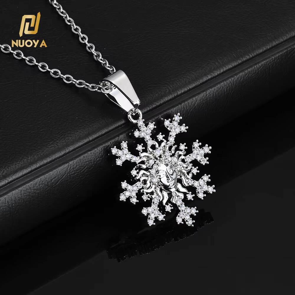 NUOYA Customized Snowflake Hollow Design Dazzling moissanite Pendant Christmas Day Silver Plated Pendant Necklaces for Women Gifts Designer's sty