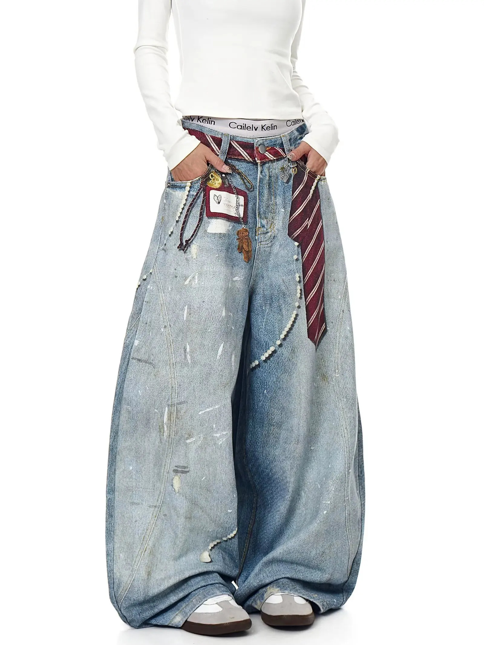 3D printed American retro straight leg wide leg jeans washed and worn high street jeans for women loose fitting Harajuku fashion 251029