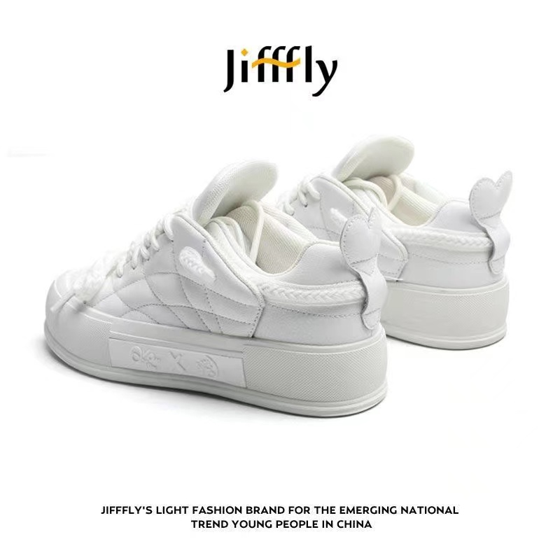 Jifffly x Q.VONTON women's versatile white thick-soled high-heeled casual sports plank shoes