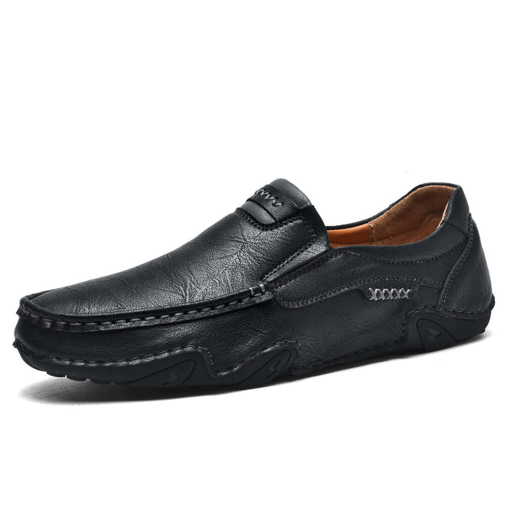 Hollow Out Hand-Stitched Men's Outdoor Casual Slip-On Flat Leather Shoes Low-Top Large Size Loafers