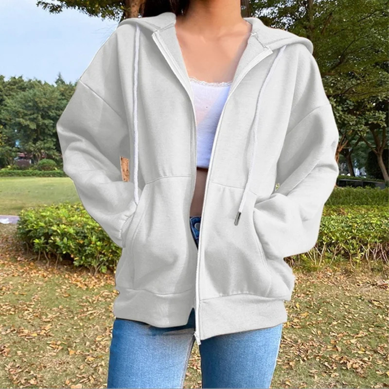 Autumn Fleece Hoodie Solid Color Hooded Korean Fashion Sweatshirts Long Sleeve Top Drawstring Pockets Loose Zipper Black Hoodies 251030