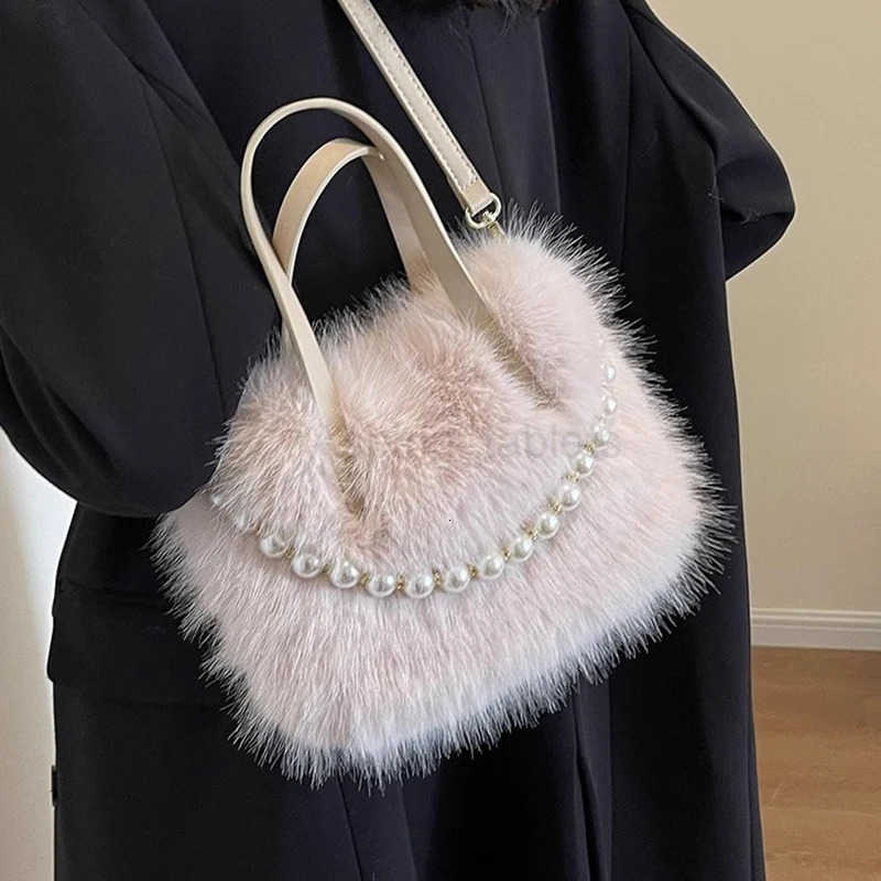 Fashion Women Faux Fur Tote Bag Zipper Solid Color Ladies Crossbody Shoulder Bag Trendy Winter Autumn Soft Fluffy Plush Handbags M251030