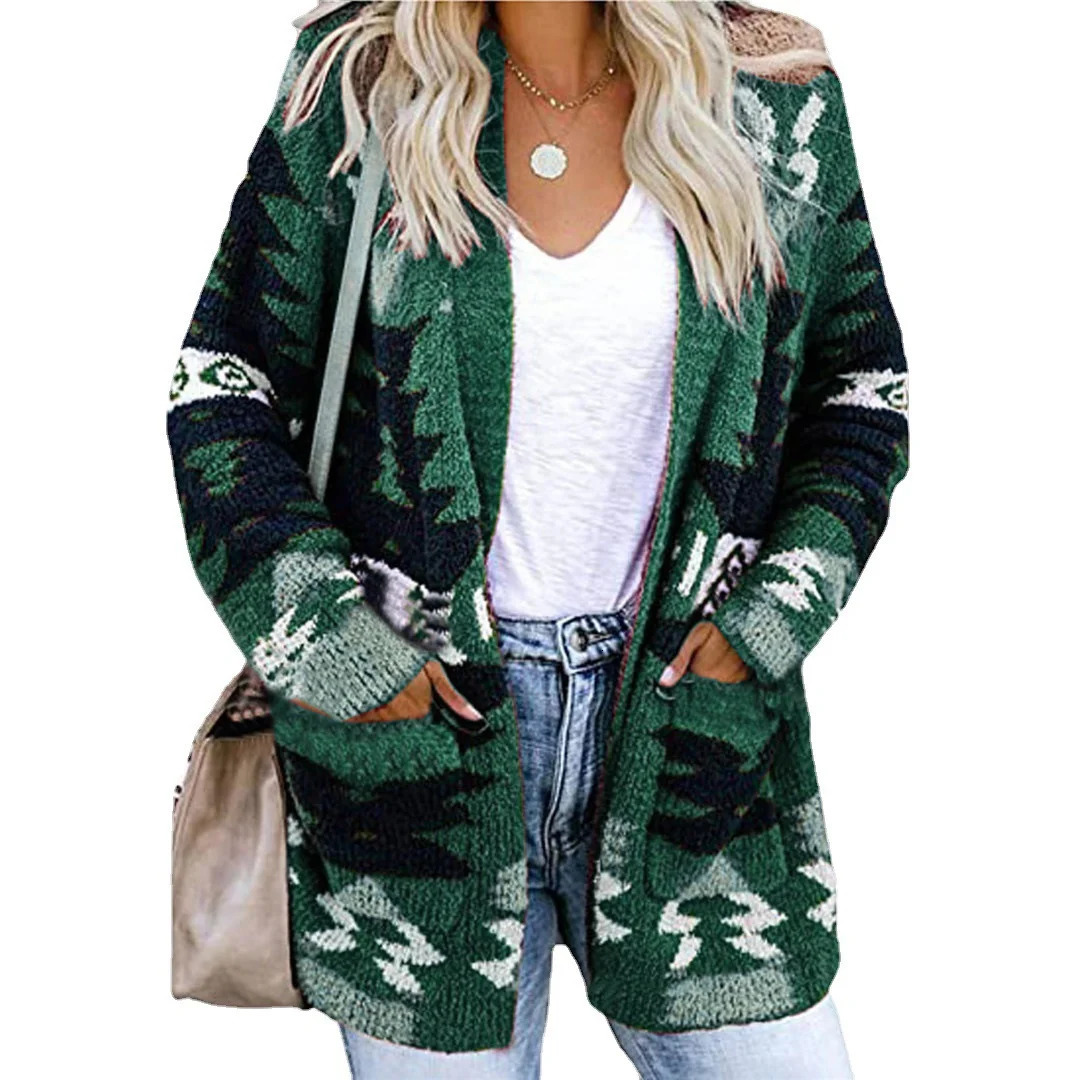 Plus Size Womens Autumn and Winter Loose Halloween Sweater Christmas Section Printed Knitted Cardigan 251028