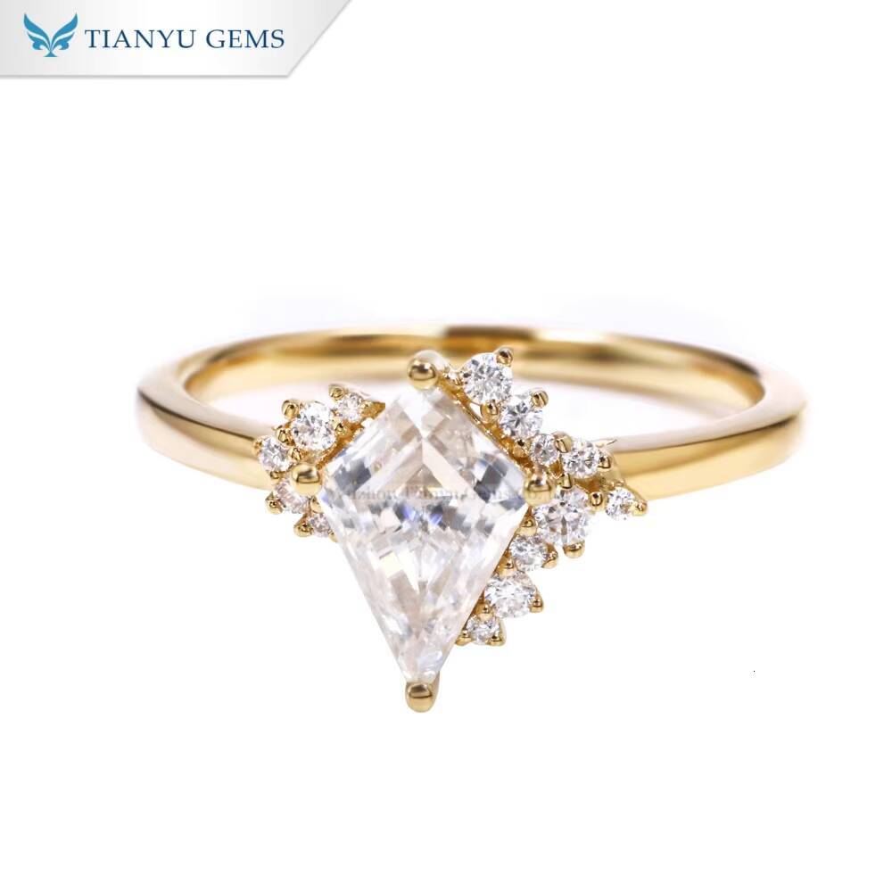 Tianyu Gems 7x10mm Kite Cut Moissanite Ring DEF 10k 14k 18k Yellow Gold Wedding Engagement Rings Custom Made Jewelry for Women