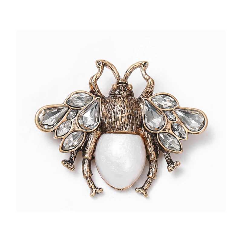 Retro Bee Crystal Pearl Brooches For Woman Mens Party Clothing Brooch Pins Accessories Y251029