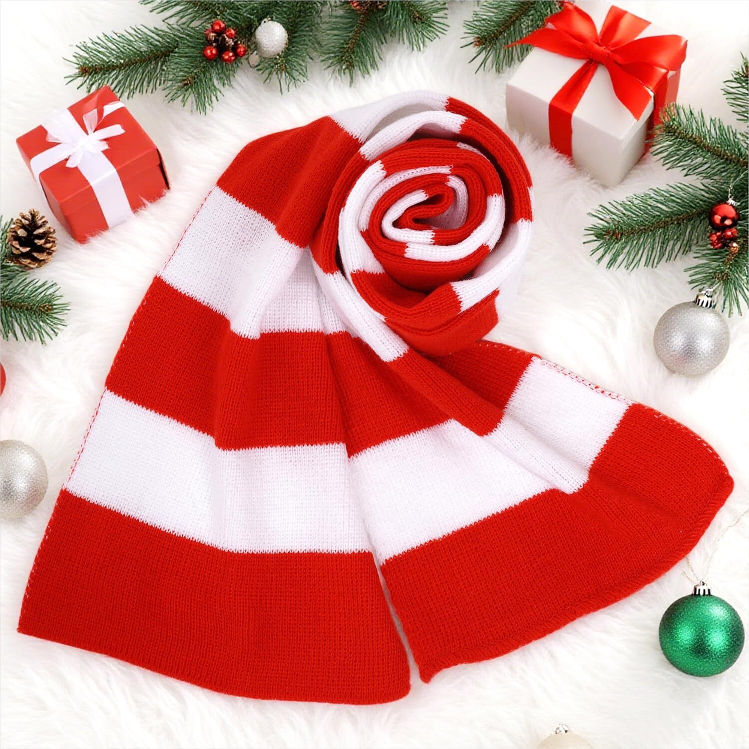 Custom Black and Gray Striped Soft Knit Winter Men's Scarf Cosplay Costume Accessory for Halloween Christmas Party