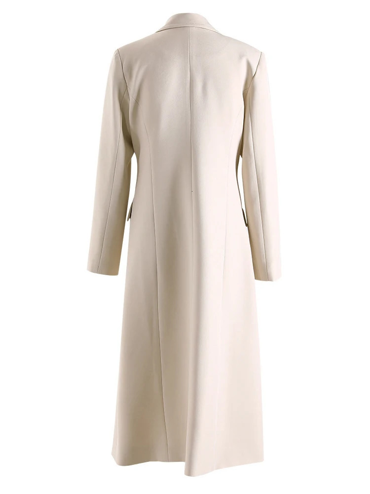 TWOTWINSTYLE Solid Spliced Pockets Irregular Trench For Women Lapel Long Sleeve Tunic Patchwork Button Temperament Coats Female 251029