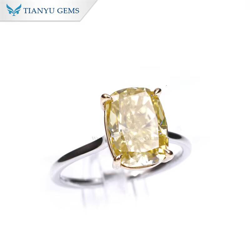 Tianyu Gems New Design 811mm Crushed Ice Cut Vivid Yellow Moissanite 10k Solid Gold Solitaire Ring for Women Engagement