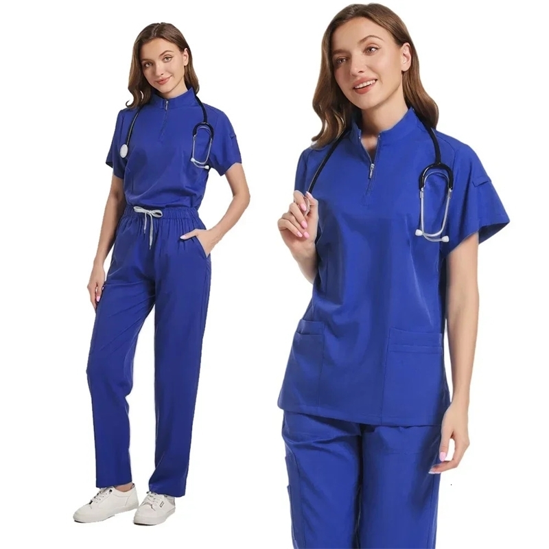 Tops Straight Pants Pet Clinic Nursing Scrubs Uniforms Sets WomenS 12 Color Stretch Uniform Summer Scrubs Set 251029