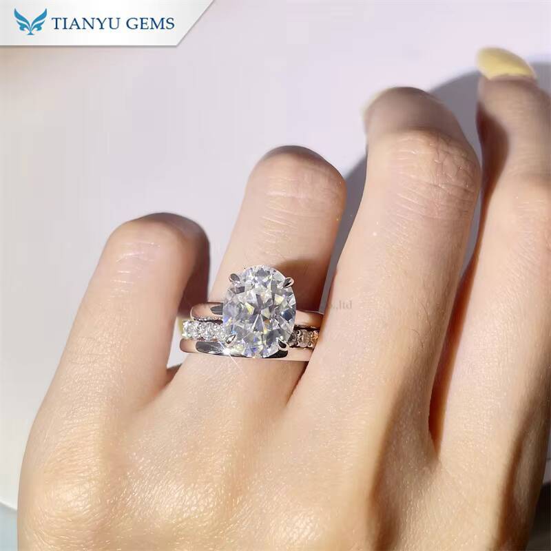 Tianyu Gems 14k White Gold 9512mm Oval Oec Cut DEF VVS1 Moissanite Diamond Ring Set for Women Party