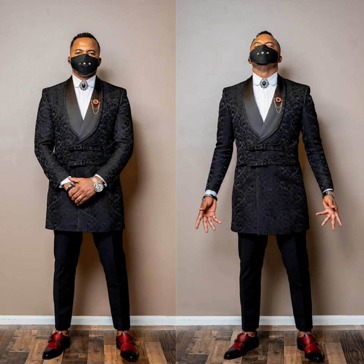 Fashion Floral Pattern Men Tuxedos Customized Mens Suits 2 Pieces Sets Bridegroom Wide Shawl Lapel Party Wedding