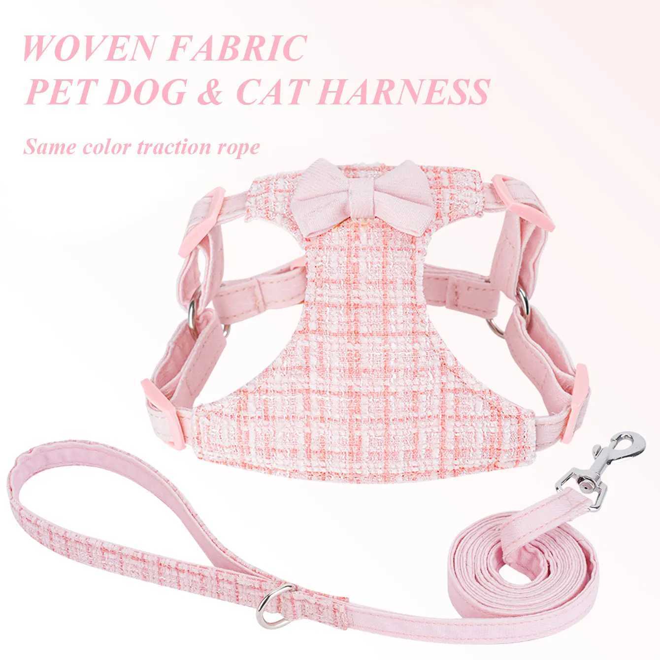 HLP287colorful woven fabric adjustable cats dogs harness with 15m traction rope of the same color skinfriendly backing J251129