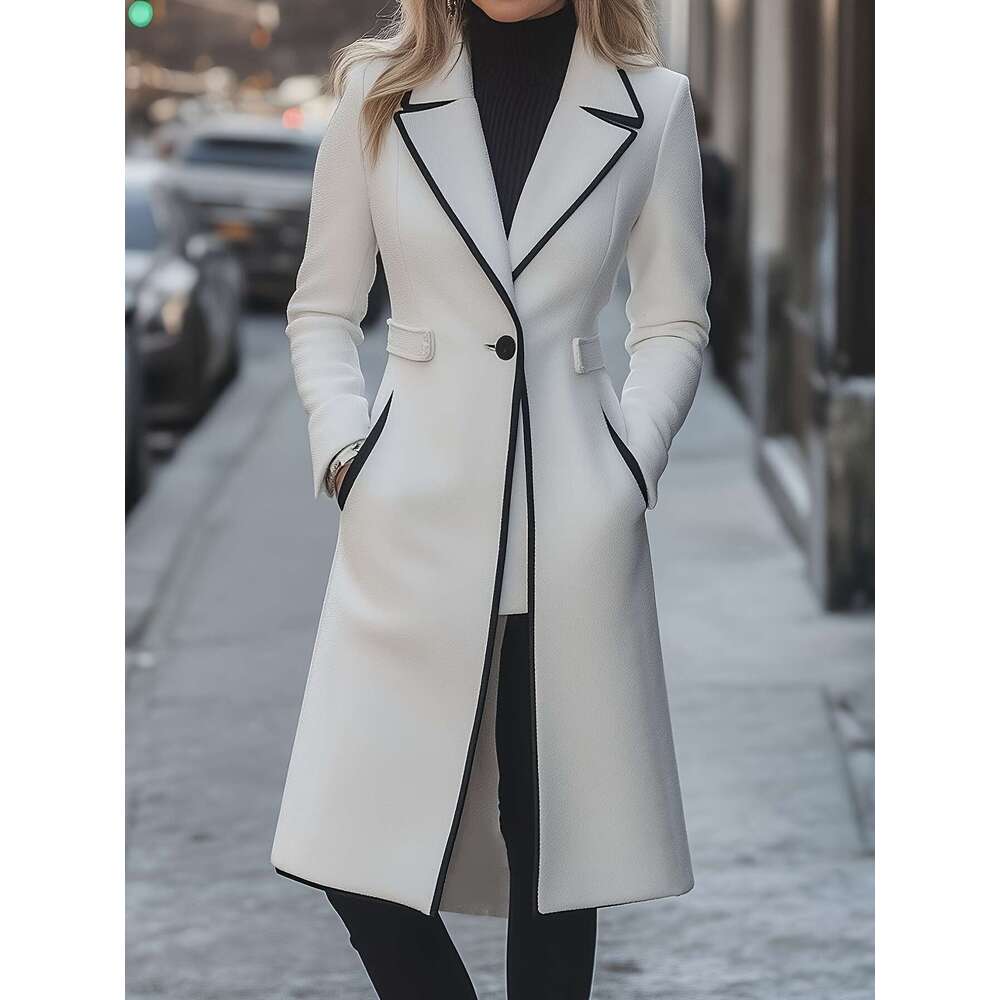 New Collared Longline Coat Women S Slim Fit Fleece Overcoat For Autumn And Winter Solid Color Style