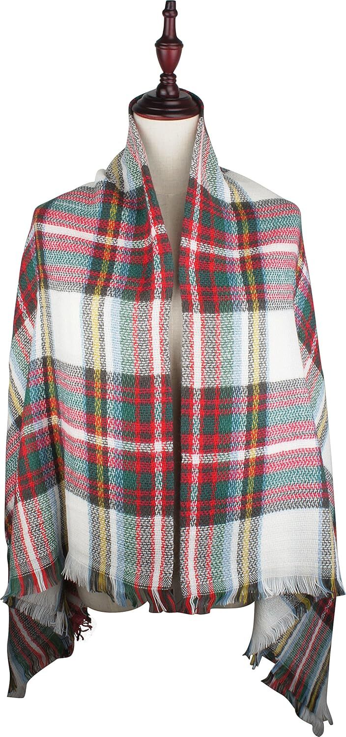 Custom Women's Fall Winter Scarf Classic Tassel Plaid Tartan Warm Soft Chunky Large Blanket Wrap Shawl Scarves Christmas gifts