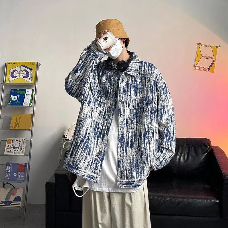 Washed Tie-dye Denim Jacket For Men Spring And Autumn New Korean Version Loose Street Style Designer Coat Harajuku Workwear Jacket