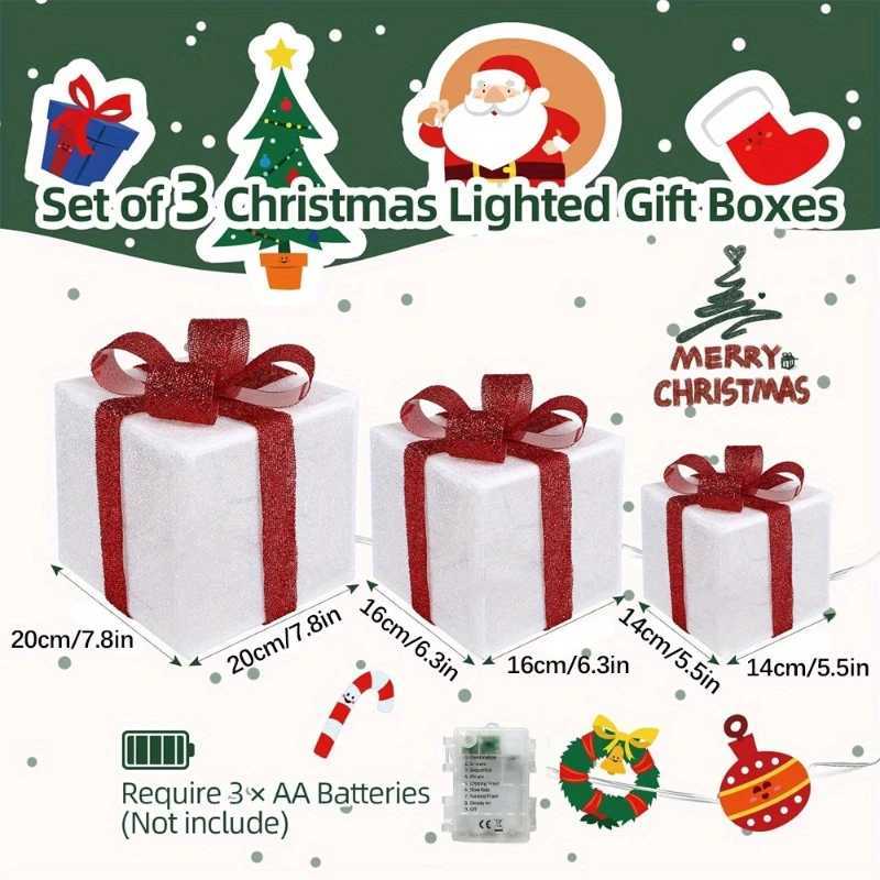 3PCS LED LightUp Christmas Gift Box Set 3Piece Indoor Christmas Decoration for Holiday Scenarios No BuiltIn Battery Idea C251030